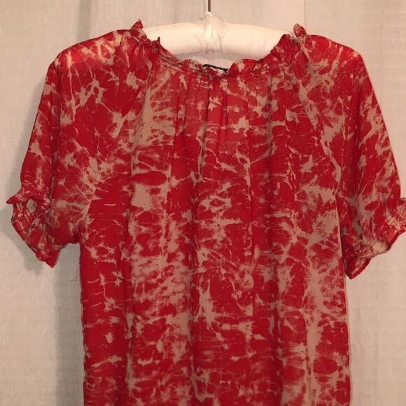 Dalia M Red Ivory Cloud Button Front Tassel Tie Romantic Blouse - Picture 8 of 10